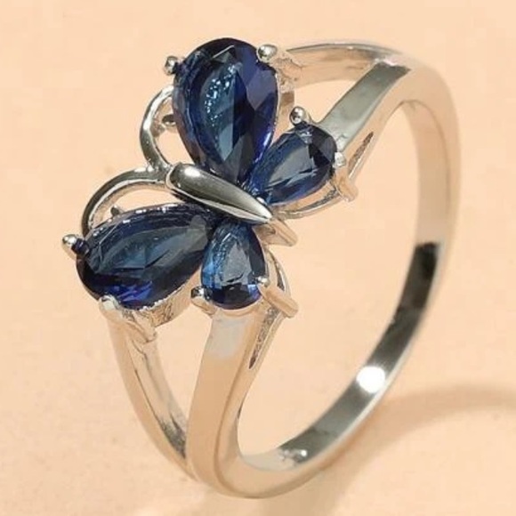RoyalBlue Butterfly Bling silver ring - Picture 3 of 3